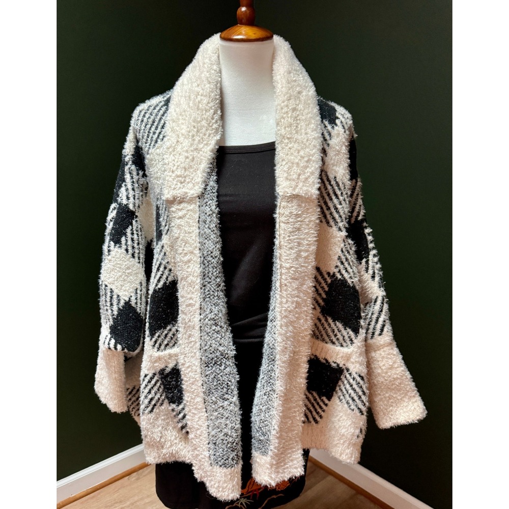 Look by M New York Cozy Plaid Cardigan Open Front Sherpa Sweater